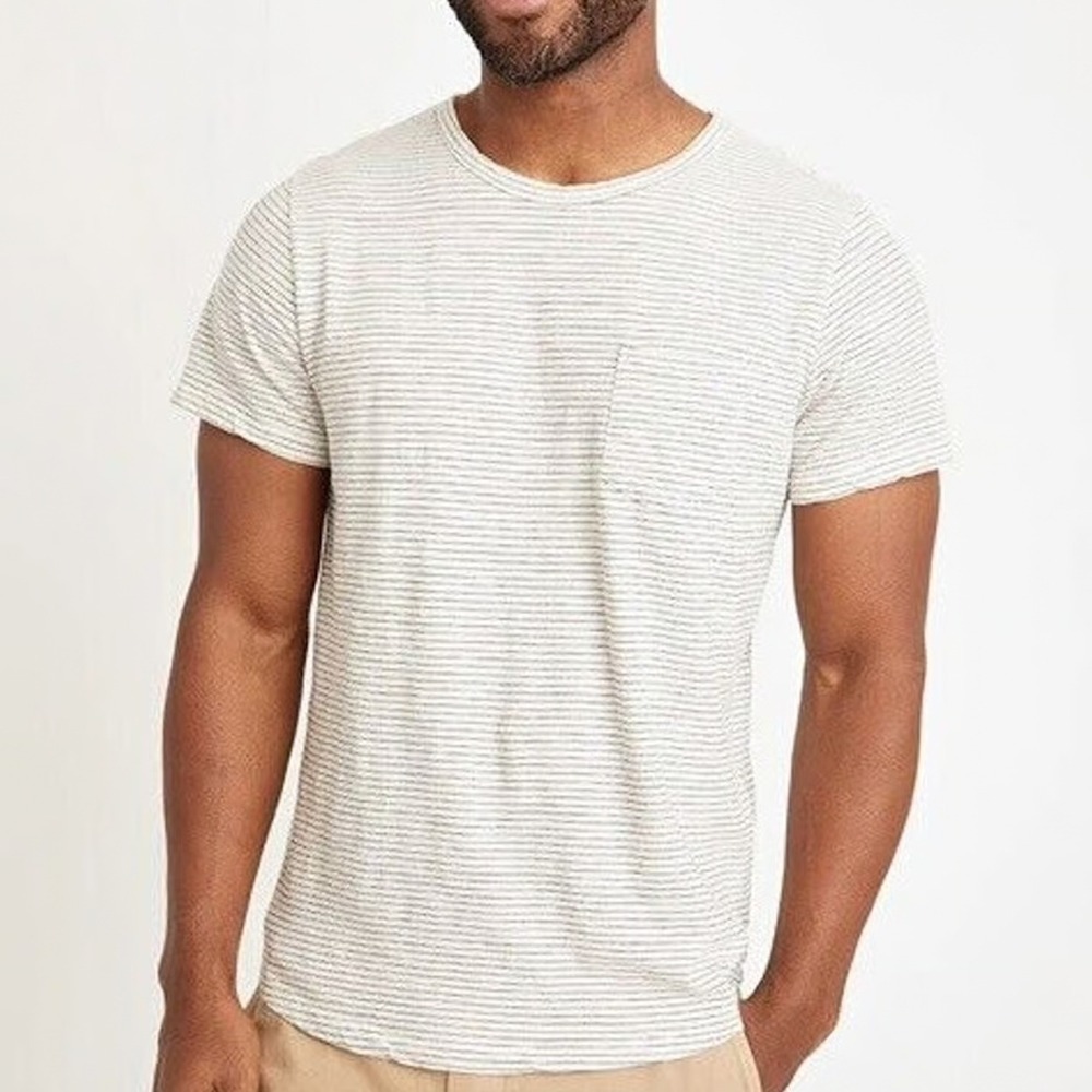 MARINE LAYER Pocket T-Shirt Mens M/L Black White Stripe Short Sleeve Crew Preppy